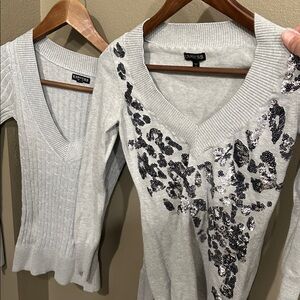 2 Express sweaters for 1 price Light Gray Sweater with Silver Sequins